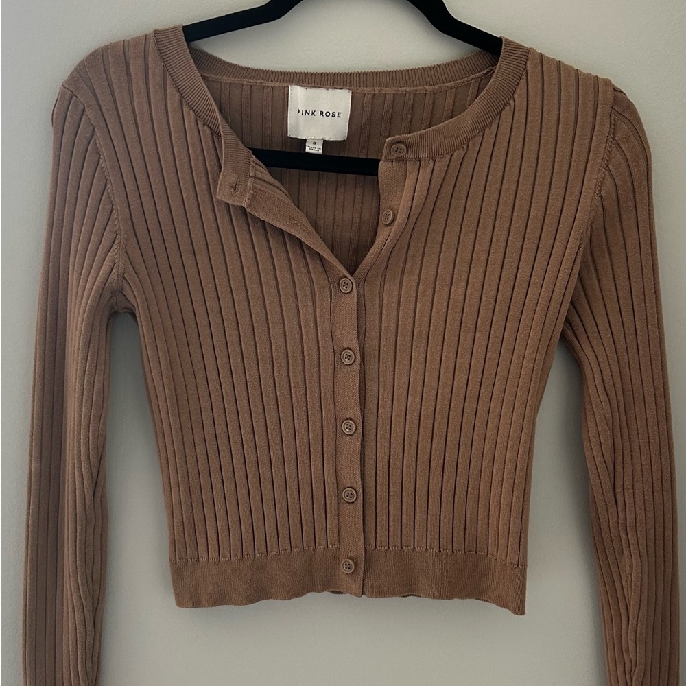 Pink Rose Women's Brown Ribbed Sweater